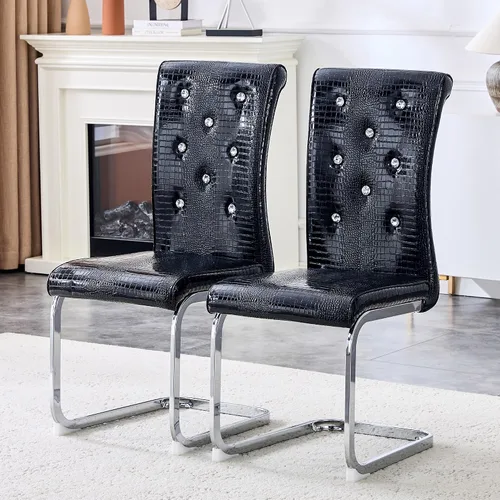Miniatura 11 de gopop Juego de 2 sillas de comedor Juego de sillas de cocina modernas Cojín de piel sintética Patas de metal de alta resistencia Respaldo