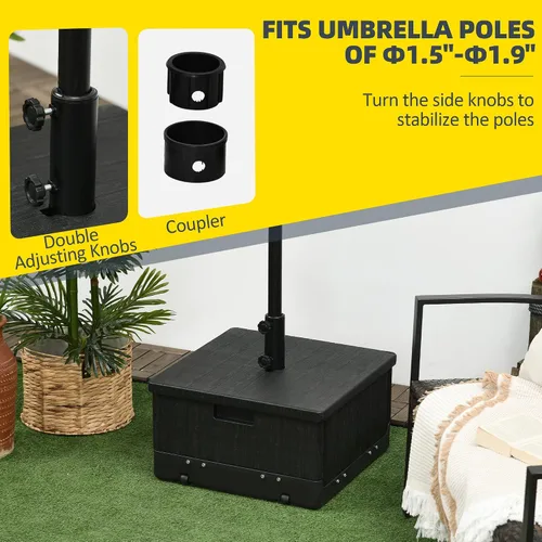 Miniatura 5 de Outsunny Base de sombrilla para exteriores 2 en 1, maceta con orificio de drenaje, capacidad de 175 libras, resistente, rellenable, con ruedas