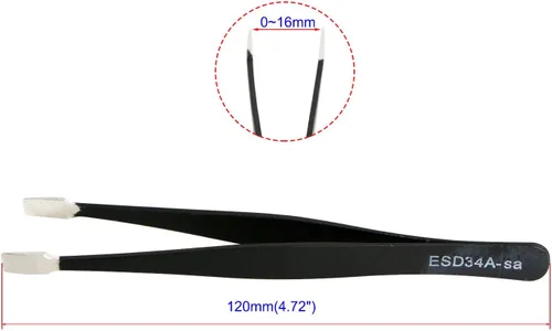 Miniatura 2 de Aoje-Link ESD-34a - Pinzas profesionales antiestáticas con tecnología antiestática, no magnéticas, rectas planas, revestidas de plástico de acero