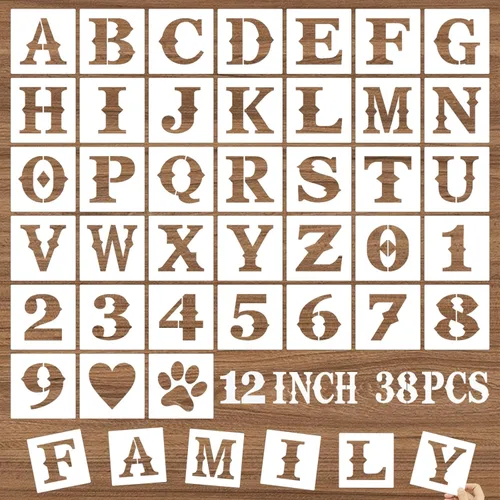 Miniatura 14 de Plantillas de letras y números de 6 pulgadas, 38 plantillas de manualidades del alfabeto, plantillas de dibujo de plástico reutilizables para pintar