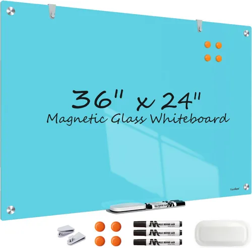 Miniatura 24 de Pizarra blanca de borrado en seco magnética negra de vidrio, TANKEE moderna pizarra blanca de vidrio templado sin marco grande para pared, oficina