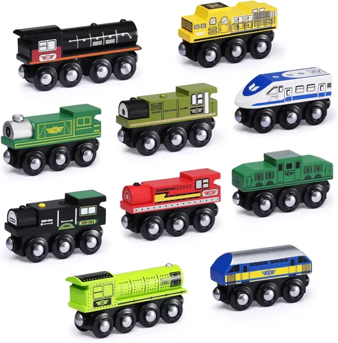 Accesorios de set de tren de madera SainSmart Jr., set de coche de juguete magnético (10 piezas), compatible con todas las marcas principales,