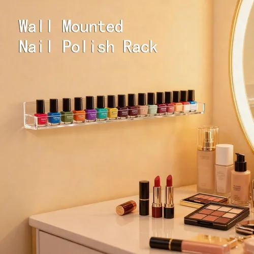 Miniatura 4 de Paquete de 2 estantes transparentes para esmalte de uñas montados en la pared, estantería flotante de acrílico invisible de 15 pulgadas, estante