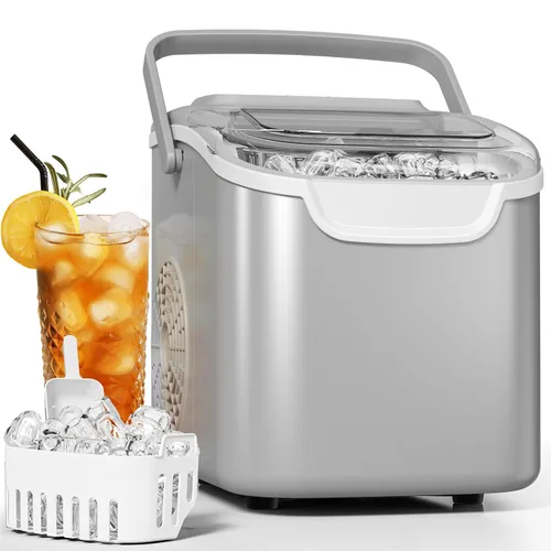 Miniatura 8 de Antarctic Star Pro-Grade Máquina para hacer hielo para encimera, 8 cubos en 6 minutos, 26 libras/día, autolimpieza, 2 tamaños, ultra silenciosa