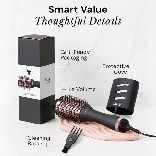 Miniatura 8 de L'ANGE HAIR Le Volume 2 en 1 cepillo secador de pelo de titanio Cepillo de aire caliente para secado y peinado del cabello Barril ovalado iónico