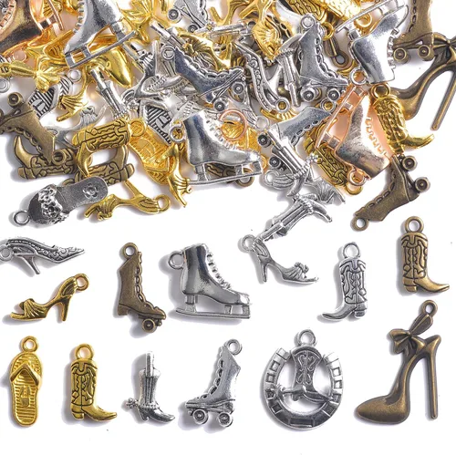 Miniatura 16 de stino - Abalorios de metal para hacer joyas 100 gramos, lote de adornos tibetanos en plata y bañados en oro para hacer joyas de collar, aretes