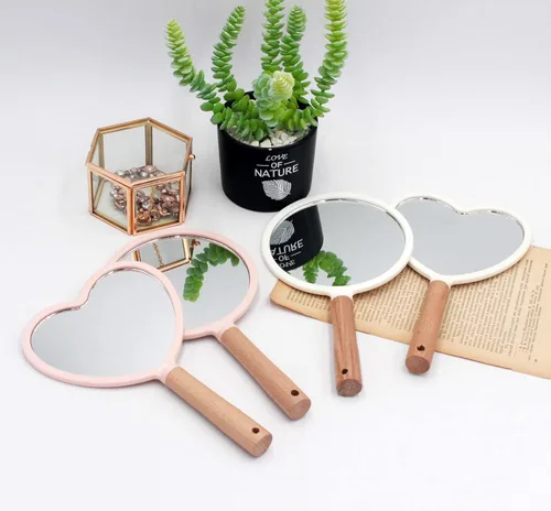 Miniatura 5 de Eaoundm Espejo de mano para maquillaje, pequeño espejo de mano de madera portátil, espejo de tocador de viaje para hombres y mujeres, 5.5 pulgadas
