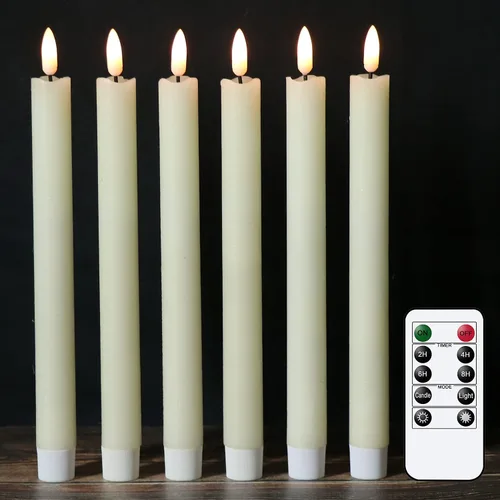 Eldnacele Velas parpadeantes sin llama cónicas con control remoto y temporizador, velas LED de cera real 3D que funcionan con pilas, juego de 6 para