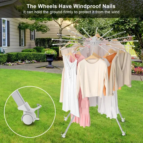 Miniatura 3 de Tendedero de ropa plegable de 4 patas, estante de secado plegable al aire libre, estante de secado de ropa portátil con 4 poleas, estante seco
