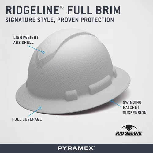 Miniatura 6 de Pyramex Ridgeline - Casco duro de ala completa con trinquete de 4 puntos, patrón de grafito blanco mate