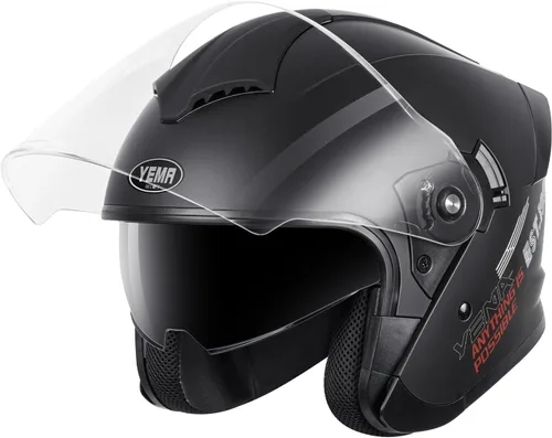 YEMA Casco de motocicleta de cara abierta 3/4 aprobado por DOT, doble visera, hebilla de liberación rápida, cascos de motocicleta para adultos para