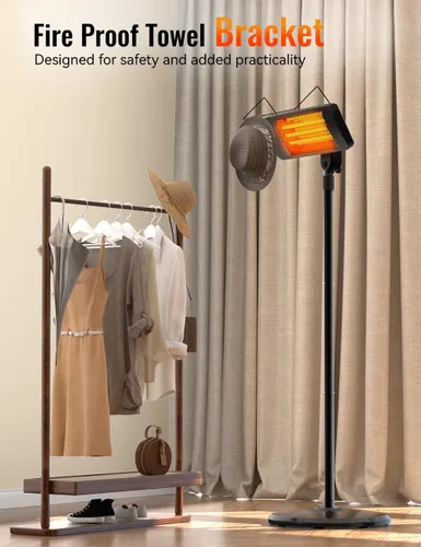 Miniatura 8 de Calentadores de exterior para patio, temporizador de 12 horas y 3 niveles de calor, calentador eléctrico impermeable IP54, infrarrojo de 1500 W