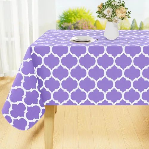 Miniatura 20 de Smiry Mantel redondo de plástico para mesa, mantel de vinilo impermeable con parte trasera de franela para mesas redondas, lavable y a prueba