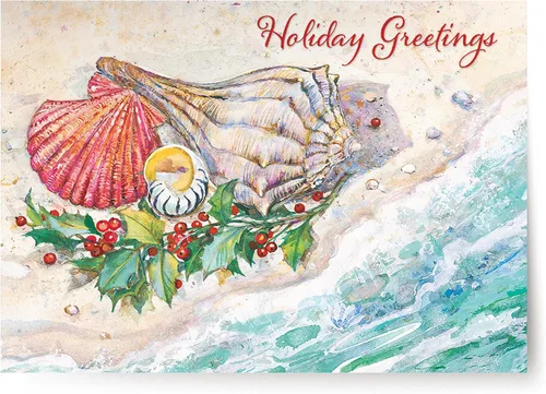 Miniatura 33 de Red Farm Studios Designer Greetings - Tarjetas de Navidad en caja, diseño de hombre de arena de playa con gaviotas