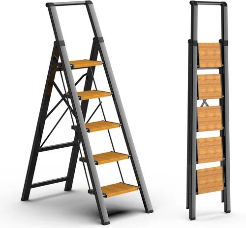 Miniatura 12 de Escalera de 6 escalones para techo de 12 pies de alto, taburete plegable de aluminio ligero con cómodo agarre, escaleras con pedal antideslizante