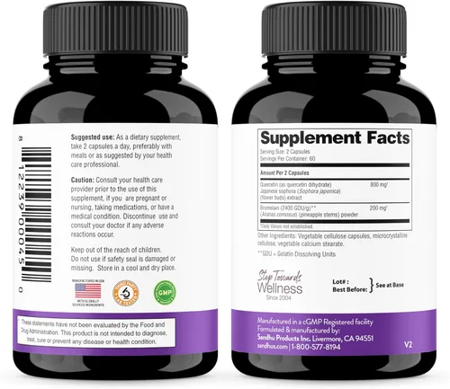 Miniatura 8 de Sandhu - Suplemento de quercetina con bromelina, complejo de quercetina y bioflavonoides, para refuerzo inmunitario y la salud respiratoria, 1,000