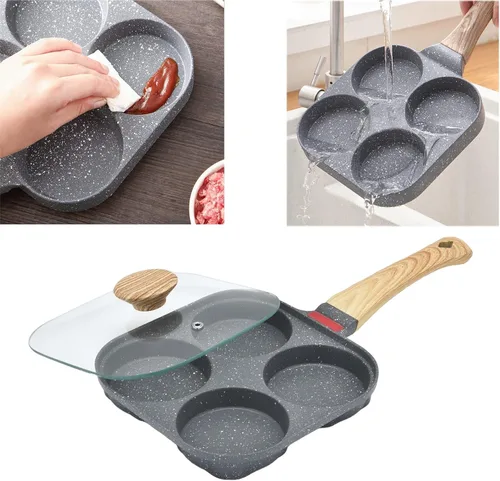 Miniatura 4 de Sartén antiadherente de aluminio de 4 tazas con tapa, adecuada para estufa de gas y utensilios de cocina de inducción Huevera con tapa