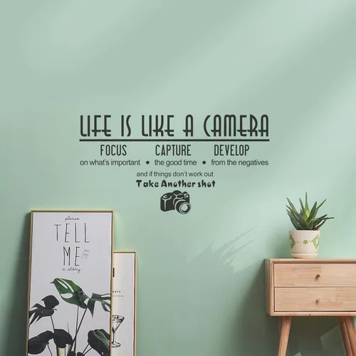 Miniatura 6 de Adhesivo decorativo para pared, diseño de la vida artística es como una cámara, vinilo con cita de fotografía, decoración de pared extraíble