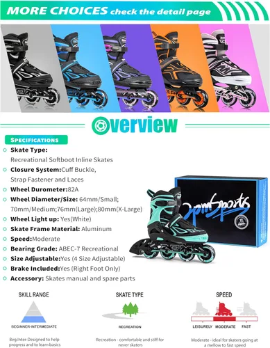Miniatura 7 de 2PM SPORTS Vinal - Patines en línea ajustables intermitentes para niñas, todas las ruedas se iluminan, divertidos patines iluminadores para niños
