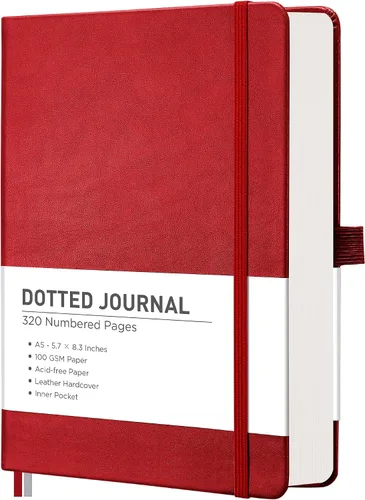 Miniatura 9 de RETTACY Cuaderno Diario Punteado, 320 Páginas Numeradas, Tamaño A5 Mediano (5.7" × 8.3"), Tapa Dura de Cuero, Papel Grueso de 100 GSM, para Diario
