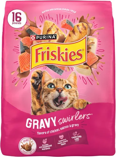 Miniatura 14 de Purina Friskies - Remolinos de salsa con sabores de pollo, salmón y salsa, comida seca para gatos, bolsa de 3.15 libras