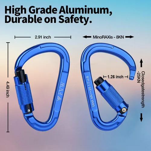 Miniatura 3 de Mosquetones de Escalada en Roca con Bloqueo Automático, Certificados UIAA Profesionales 25KN (5620 lbs) Mosquetones Resistentes para Rappel