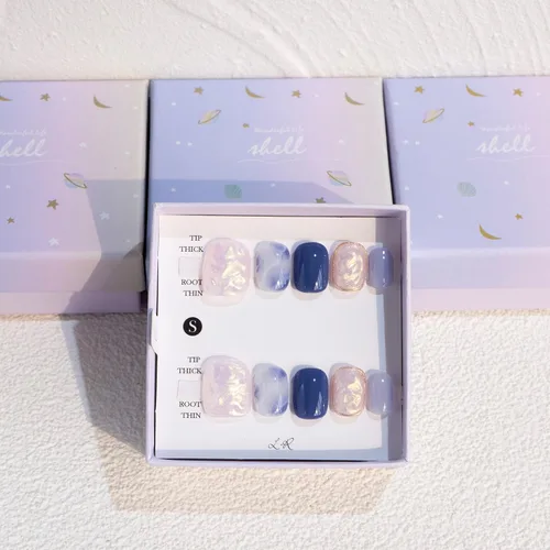 Miniatura 15 de LIGHT RAIN - Uñas a presión medianas con diseño de galaxia Andromeda, de lujo, reutilizables, de siete capas, con acabado UV, uñas postizas hechas a