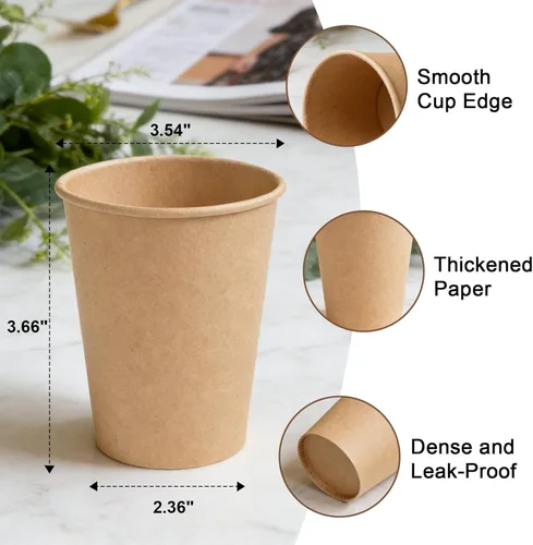 Miniatura 2 de BYSNOW Paquete de 200 vasos de papel kraft de 10 onzas, tazas de café de papel desechables, tazas de café marrones sin blanquear para bebidas