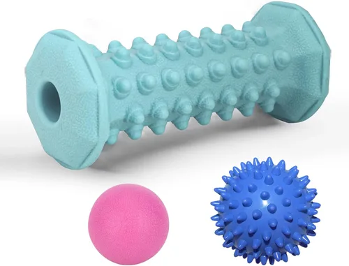 Juego azul de alivio de la fascitis plantar, masajeador de rodillos de pies, bola de lacrosse de masaje, juego de terapia de bola puntiaguda para