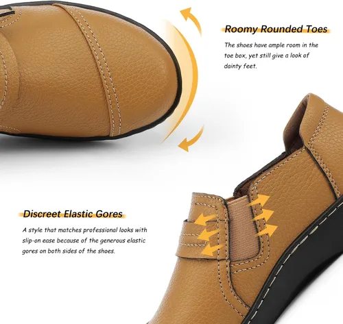 Miniatura 4 de LAZYPOP Mocasines de cuero clásicos y cómodos para mujer, bonitos zapatos de vestir informales, ligeros, para caminar, zapatos planos