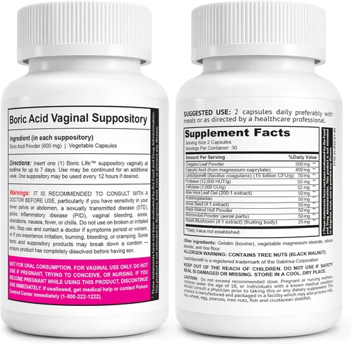 Miniatura 2 de NutraBlast Supositorios vaginales de ácido bórico de 600 mg (30 unidades) con complejo de equilibrio femenino (60 cápsulas) Desintoxicación