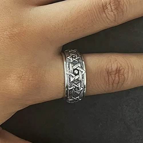 Miniatura 4 de Anillo giratorio de plata con estrella de David Anillo pesado giratorio de estrella de 0.354 in para hombre Joyería de plata de ley 925