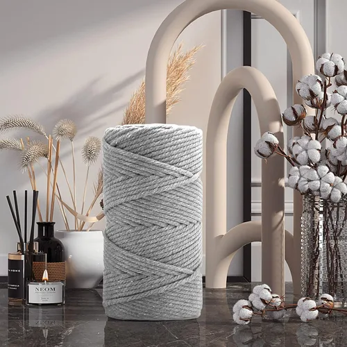 Miniatura 4 de Cuerda de algodón para macramé de 5 mm x 109 yardas, ZUEXT 100% natural hecha a mano, cuerda de algodón trenzada de 4 hebras para colgar plantas
