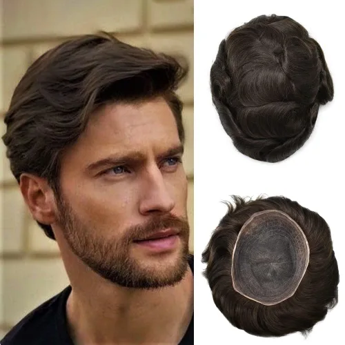 Miniatura 126 de PUNRU HAIR Completo Swiss Lace Toupee para hombres Sistema de cabello humano real Sistema de reemplazo de cabello humano para hombre Toupee