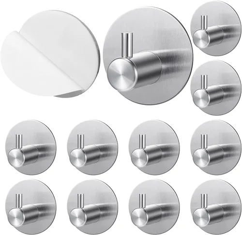 Queekay Gancho adhesivo de acero inoxidable 304 para toallas, bata, gancho de pared resistente, gancho de pared a granel, colgador redondo para