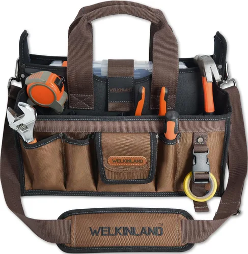 WELKINLAND Bolsa de herramientas de 20 bolsillos, Bolsa de herramientas de electricista de 16", Bolsa de herramientas con tapa abierta, Stay-Up HVAC