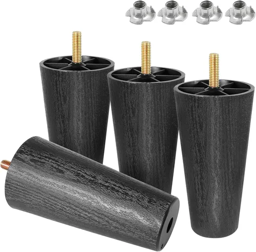Miniatura 8 de Pernos de rosca métrica M8-1.25, patas de plástico para muebles de 2.4 pulgadas, patas de sofá redondas negras cónicas con tuercas en T, repuesto