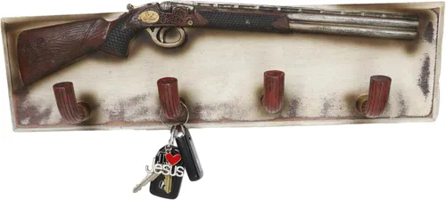 Miniatura 6 de Ebros Gift Escopeta rústica de 20 pulgadas de largo con ganchos de bala de munición montados en tablones de madera para colgar en la pared, pasillo