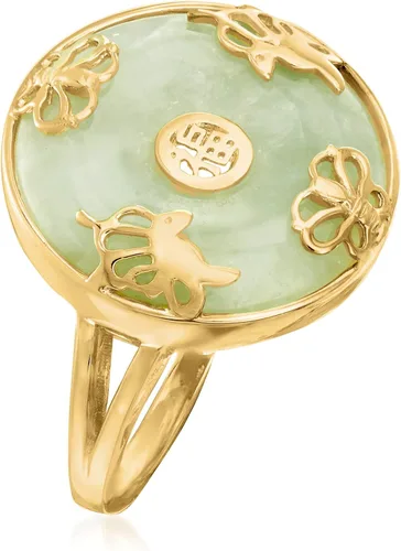Miniatura 3 de Ross-Simons Anillo de mariposa de la buena fortuna en oro de 18 quilates sobre plata esterlina, Gema, Jade