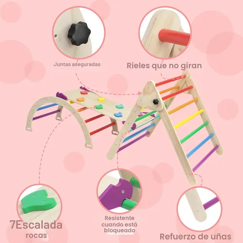 Miniatura 6 de Juego de Triángulo Pikler 5 en 1, Parque Infantil Interior y Gimnasio para Niños, Juego de Escalada Montessori de Madera Plegable Conjunto