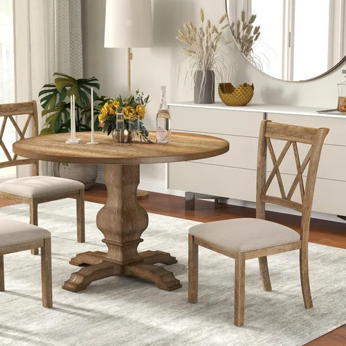 Miniatura 2 de Roundhill Furniture Havre - Juego de comedor de 5 piezas, mesa redonda de pedestal con 4 sillas elegantes, color negro