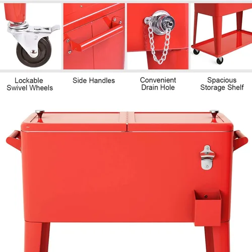 Miniatura 6 de Giantex - Carrito enfriador con ruedas, enfriador para exteriores de 80 cuartos de galón con ruedas de bloqueo, estante de almacenamiento, abridor