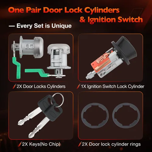 Miniatura 6 de Juego de cilindros de cerradura de puerta y llave de encendido con llaves, compatible con vehículos Ford F150/250/350 de 1990-1995, E150/250/350