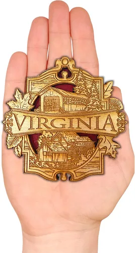 Miniatura 4 de Imanes de recuerdo, imán de Virginia, madera tallada, para nevera, pizarra blanca, fabricado en los EE. UU., 3 pulgadas
