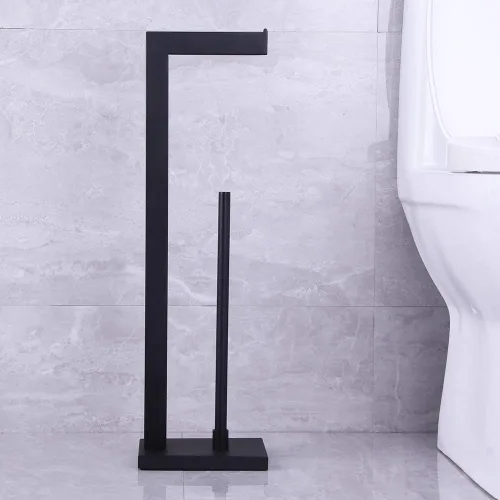Miniatura 8 de Soporte para papel higiénico negro mate, soporte para rollo de papel higiénico con reserva de estante, organización portátil de almacenamiento