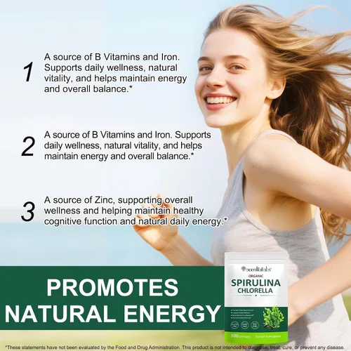 Miniatura 6 de Spirulina & Chlorella Supergreens Softgels, mezcla de Supergreens 17 en 1, proteína a base de plantas, naturalmente rica en clorofila, sin gluten
