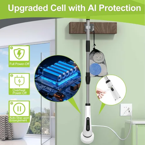Miniatura 5 de Cepillo Fregador Eléctrico, Cepillo Fregador Eléctrico IPX7 para Ducha, Cepillo de Limpieza Eléctrico Fregador con 7 Cabezales de Cepillo