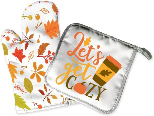 Juego de manoplas decorativas para horno de cocina | Otoño Otoño Halloween | Decoración del hogar Decoración de vacaciones de temporada | Cosecha