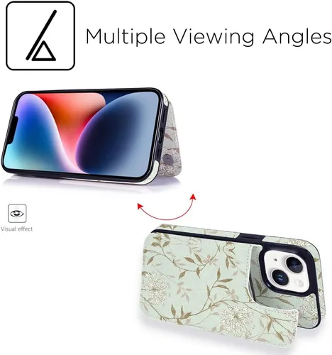 Miniatura 6 de uCOLOR Funda de piel con tapa para tarjetas compatible con iPhone 13 6.1, iPhone 14 6.1, mujeres y niñas con tarjetero y función atril