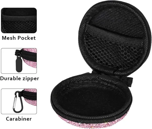 Miniatura 4 de SAVORI Estuche para auriculares pequeños con diamantes de imitación de cristal portátil, organizador de auriculares, bolsa de almacenamiento con Rosa